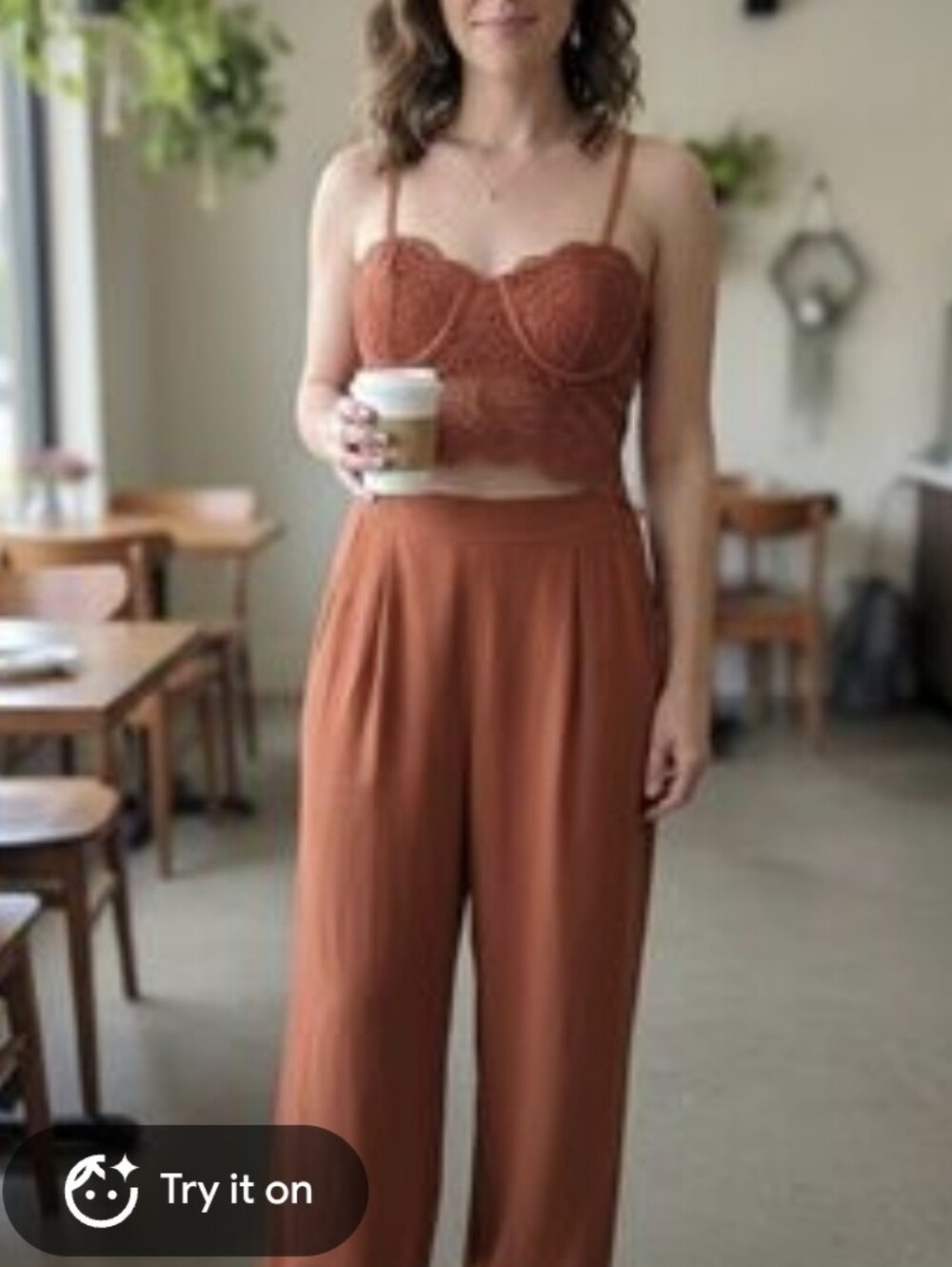 Blashe Cut Out Corset Lace Jumpsuit Boho Wedding High-Waist Wide-Leg Pants Rust